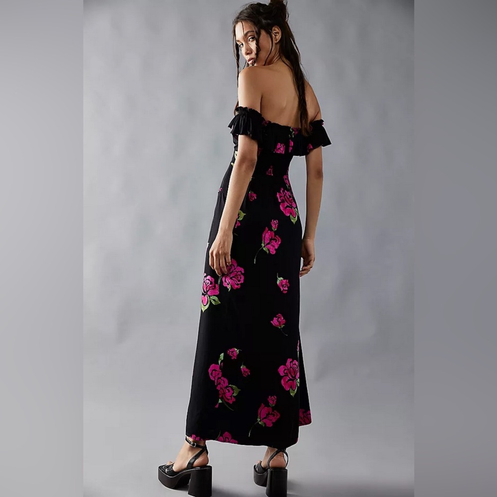 Free People Black and Pink Floral Midi Dress - Picture 5 of 13